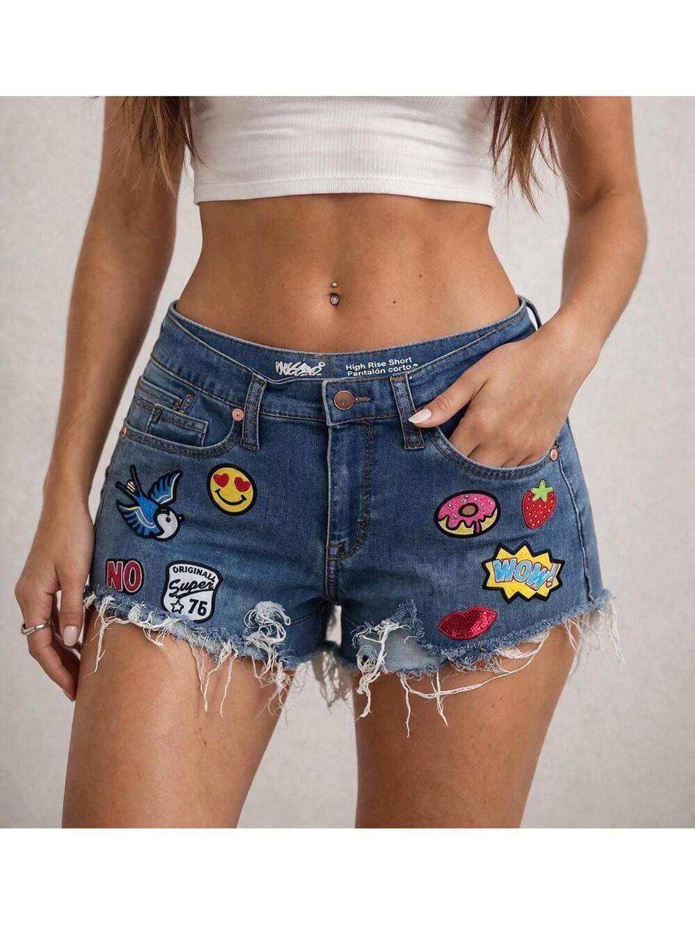 Mossimo Low Rise Denim Shorts 2/26 Patchwork Y2K Cutoff Festival Grunge Shorts